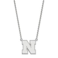Sterling Silver Rhodium-plated LogoArt University of Nebraska Letter N Large Pendant Necklace, 18" view 1