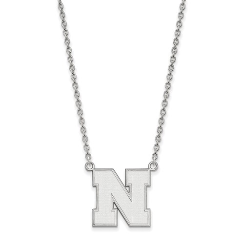 Sterling Silver Rhodium-plated LogoArt University of Nebraska Letter N Large Pendant Necklace, 18"