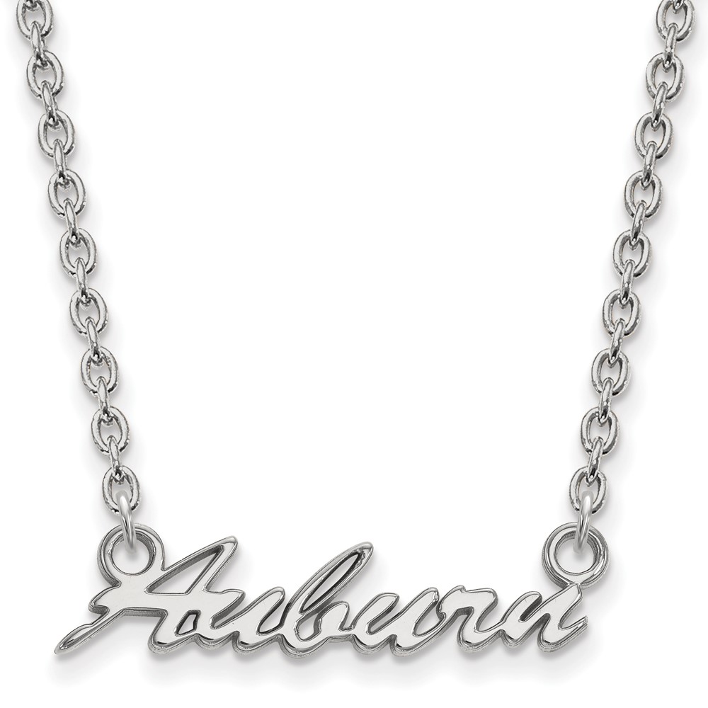 Sterling Silver Rhodium-plated LogoArt Auburn University Medium Script Pendant Necklace, 18"