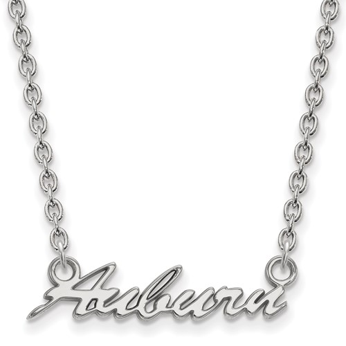 Sterling Silver Rhodium-plated LogoArt Auburn University Medium Script Pendant Necklace, 18"