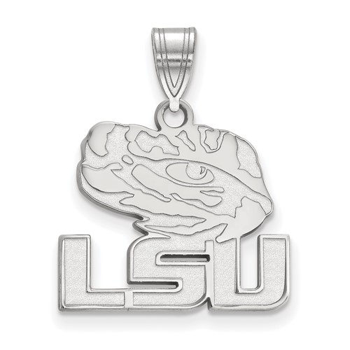 Sterling Silver Rhodium-plated LogoArt Louisiana State University L-s-u Tiger Eye Medium Pendant