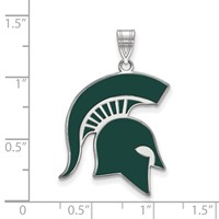 Sterling Silver Rhodium-plated LogoArt Michigan State University Spartan Extra Large Enameled Pendant view 2