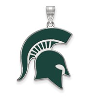 Sterling Silver Rhodium-plated LogoArt Michigan State University Spartan Extra Large Enameled Pendant view 1