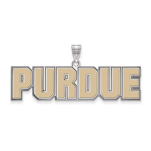 Sterling Silver Rhodium-plated LogoArt Purdue University Block Type Large Enameled Pendant