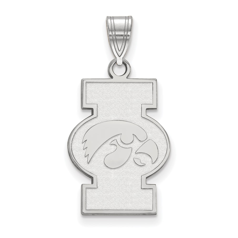 Sterling Silver Rhodium-plated LogoArt University of Iowa Large Pendant