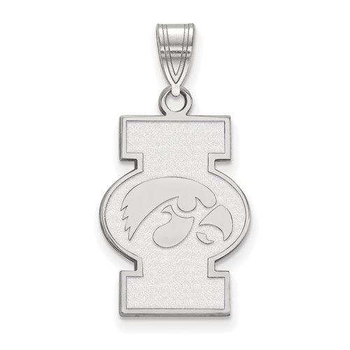 Sterling Silver Rhodium-plated LogoArt University of Iowa Large Pendant
