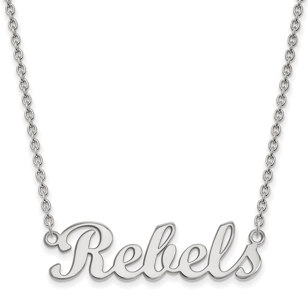 Sterling Silver Rhodium-plated LogoArt University of Mississippi Rebels Script Bar Necklace, 18"