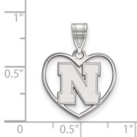 Sterling Silver Rhodium-plated LogoArt University of Nebraska Letter N Heart Pendant view 2