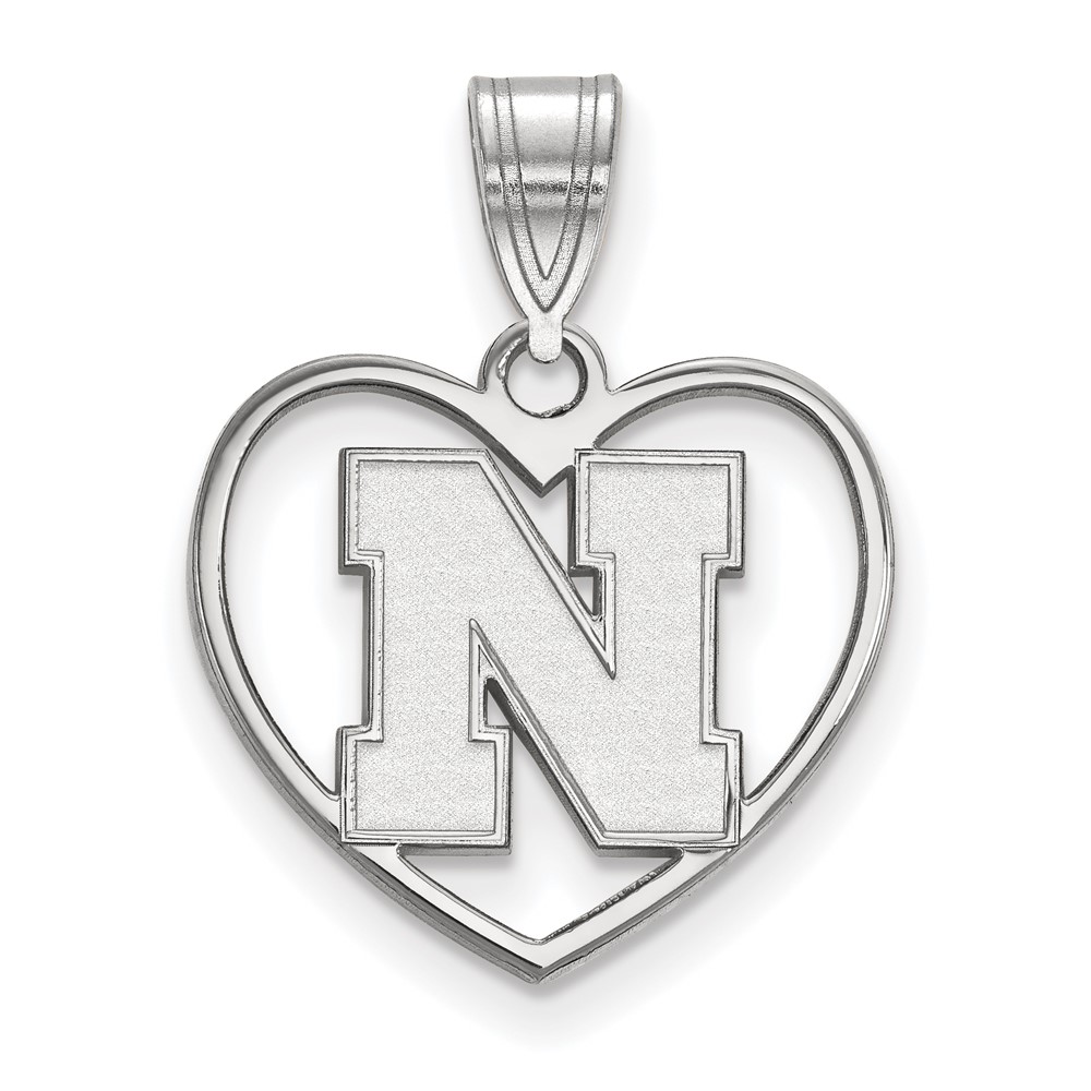 Sterling Silver Rhodium-plated LogoArt University of Nebraska Letter N Heart Pendant