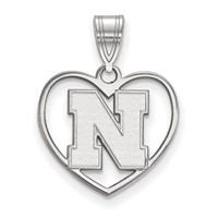 Sterling Silver Rhodium-plated LogoArt University of Nebraska Letter N Heart Pendant view 1
