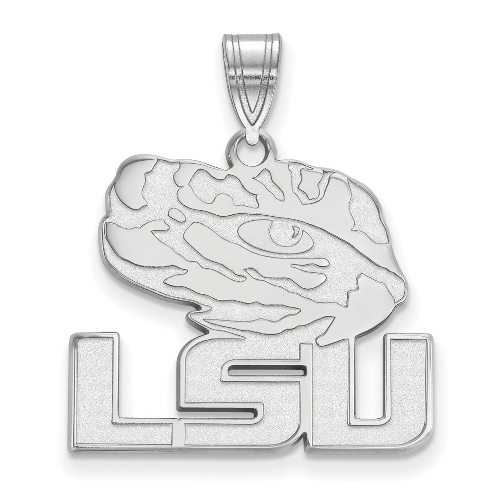 Sterling Silver Rhodium-plated LogoArt Louisiana State University L-s-u Tiger Eye Large Pendant