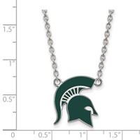 Sterling Silver Rhodium-plated LogoArt Michigan State University Spartan Large Enameled Pendant 18 Inch Necklace view 2