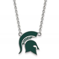 Sterling Silver Rhodium-plated LogoArt Michigan State University Spartan Large Enameled Pendant 18 Inch Necklace view 1
