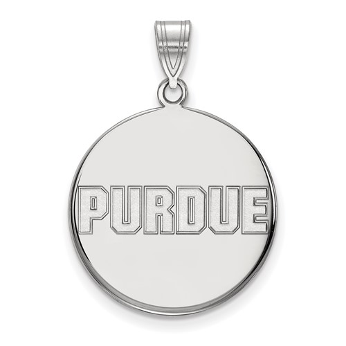 Sterling Silver Rhodium-plated LogoArt Purdue University Block Type Large Disc Pendant