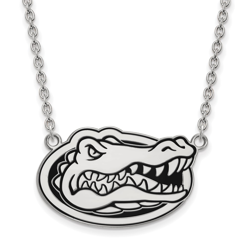 Sterling Silver Rhodium-plated LogoArt University of Florida Gator Large Enameled Pendant Necklace, 18"