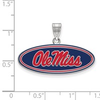 Sterling Silver Rhodium-plated LogoArt University of Mississippi Ole Miss Medium Oval Enameled Pendant view 2