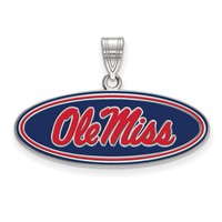 Sterling Silver Rhodium-plated LogoArt University of Mississippi Ole Miss Medium Oval Enameled Pendant view 1