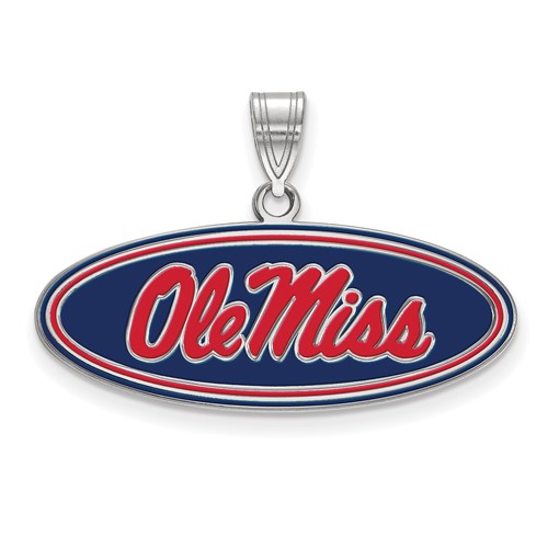 Sterling Silver Rhodium-plated LogoArt University of Mississippi Ole Miss Medium Oval Enameled Pendant