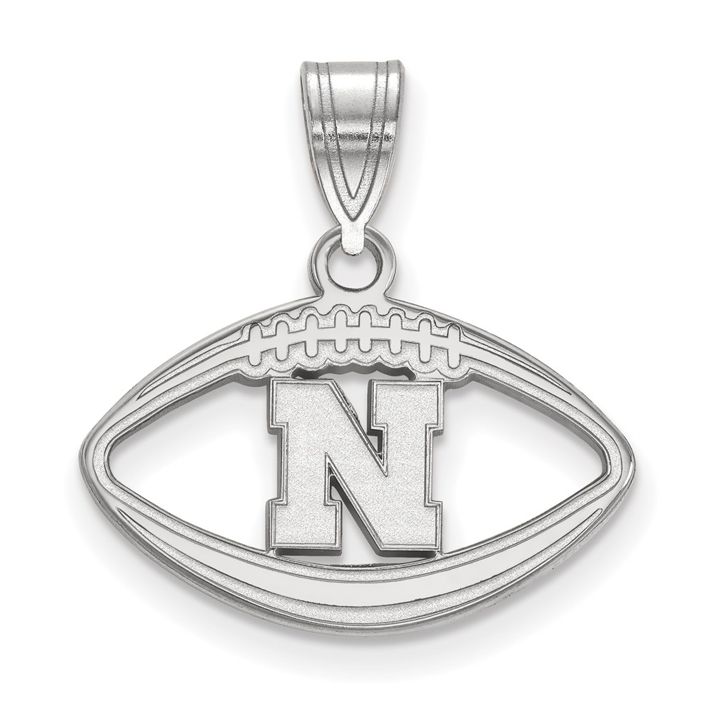 Sterling Silver Rhodium-plated LogoArt University of Nebraska Letter N Football Pendant