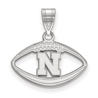Sterling Silver Rhodium-plated LogoArt University of Nebraska Letter N Football Pendant view 1