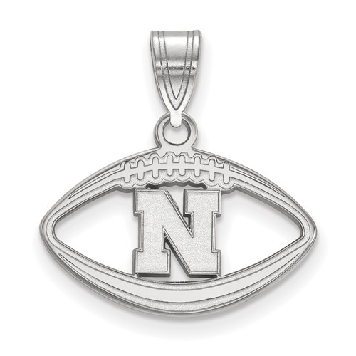 Sterling Silver Rhodium-plated LogoArt University of Nebraska Letter N Football Pendant