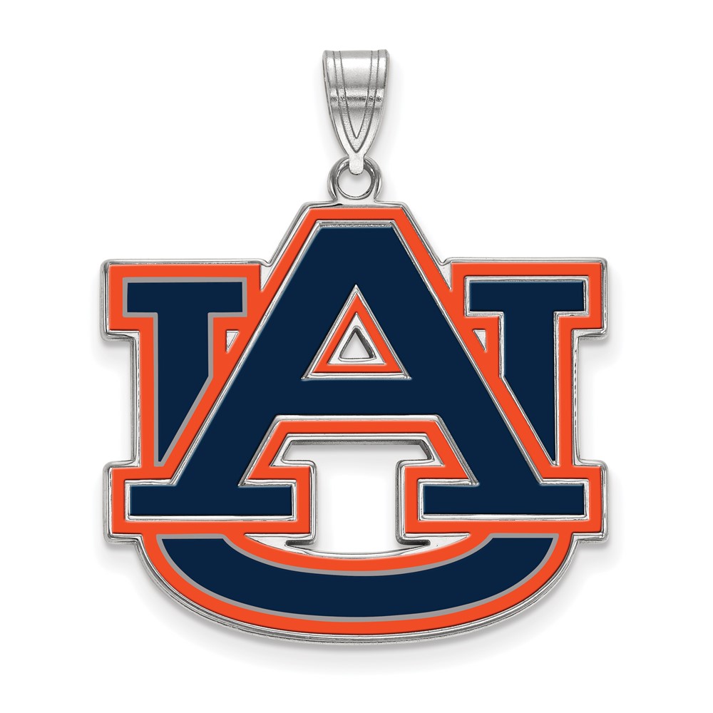 Sterling Silver Rhodium-plated LogoArt Auburn University A-u Extra Large Enameled Pendant
