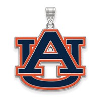 Sterling Silver Rhodium-plated LogoArt Auburn University A-u Extra Large Enameled Pendant view 1