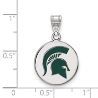 Sterling Silver Rhodium-plated LogoArt Michigan State University Spartan Medium Enameled Disc Pendant view 2