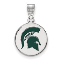 Sterling Silver Rhodium-plated LogoArt Michigan State University Spartan Medium Enameled Disc Pendant view 1