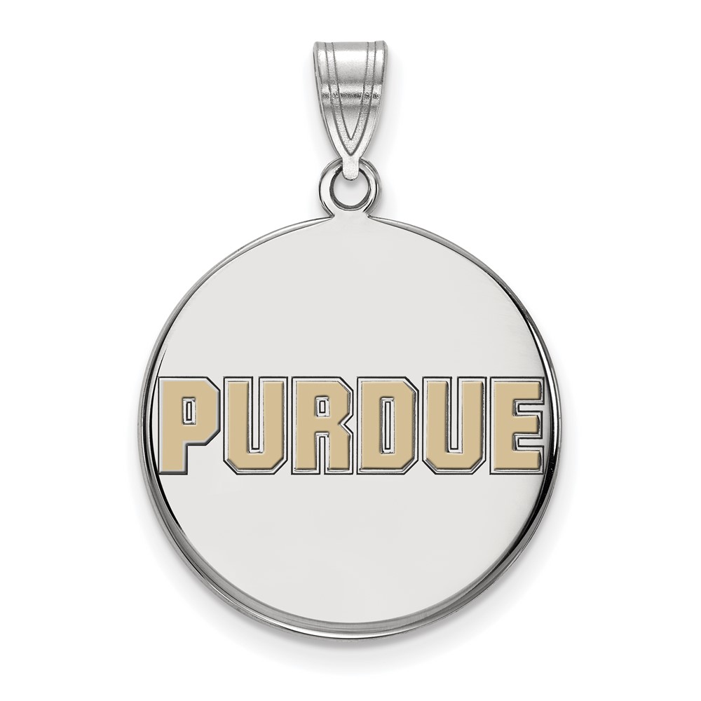 Sterling Silver Rhodium-plated LogoArt Purdue University Block Type Large Enameled Disc Pendant