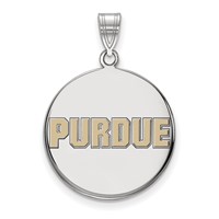 Sterling Silver Rhodium-plated LogoArt Purdue University Block Type Large Enameled Disc Pendant view 1