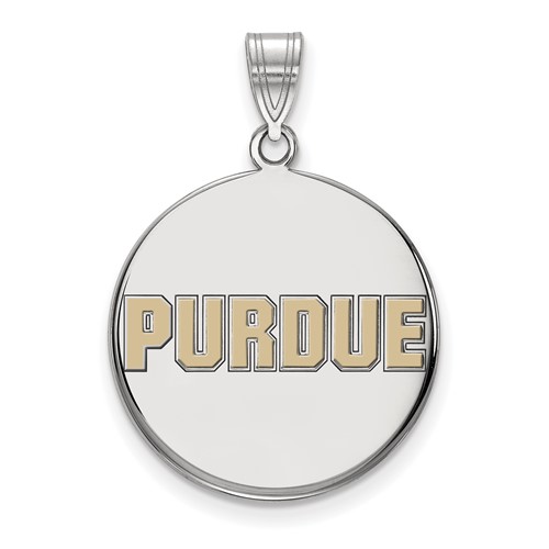 Sterling Silver Rhodium-plated LogoArt Purdue University Block Type Large Enameled Disc Pendant