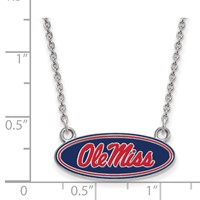 Sterling Silver Rhodium-plated LogoArt University of Mississippi Ole Miss Small Enameled Oval Pendant Necklace, 18" view 2