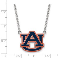 Sterling Silver Rhodium-plated LogoArt Auburn University Large Enameled Pendant 18 Inch Necklace view 2