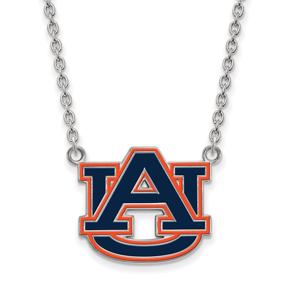 Sterling Silver Rhodium-plated LogoArt Auburn University Large Enameled Pendant 18 Inch Necklace