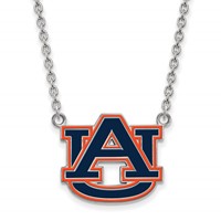 Sterling Silver Rhodium-plated LogoArt Auburn University Large Enameled Pendant 18 Inch Necklace view 1