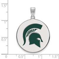 Sterling Silver Rhodium-plated LogoArt Michigan State University Spartan Extra Large Enameled Disc Pendant view 2