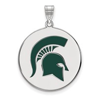 Sterling Silver Rhodium-plated LogoArt Michigan State University Spartan Extra Large Enameled Disc Pendant view 1