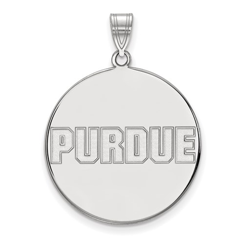 Sterling Silver Rhodium-plated LogoArt Purdue University Block Type Extra Large Disc Pendant