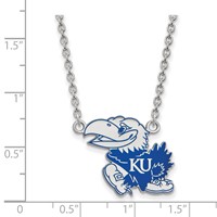 Sterling Silver Rhodium-plated LogoArt University of Kansas Jayhawk Large Enameled Pendant Necklace, 18" view 2