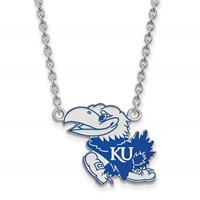 Sterling Silver Rhodium-plated LogoArt University of Kansas Jayhawk Large Enameled Pendant Necklace, 18" view 1