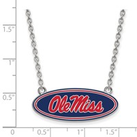 Sterling Silver Rhodium-plated LogoArt University of Mississippi Ole Miss Large Enameled Oval Pendant Necklace, 18" view 2