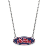 Sterling Silver Rhodium-plated LogoArt University of Mississippi Ole Miss Large Enameled Oval Pendant Necklace, 18" view 1