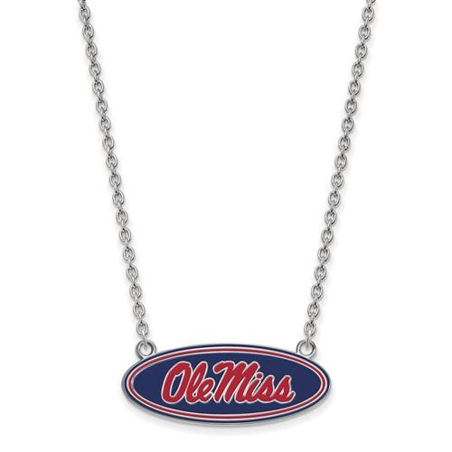 Sterling Silver Rhodium-plated LogoArt University of Mississippi Ole Miss Large Enameled Oval Pendant Necklace, 18"