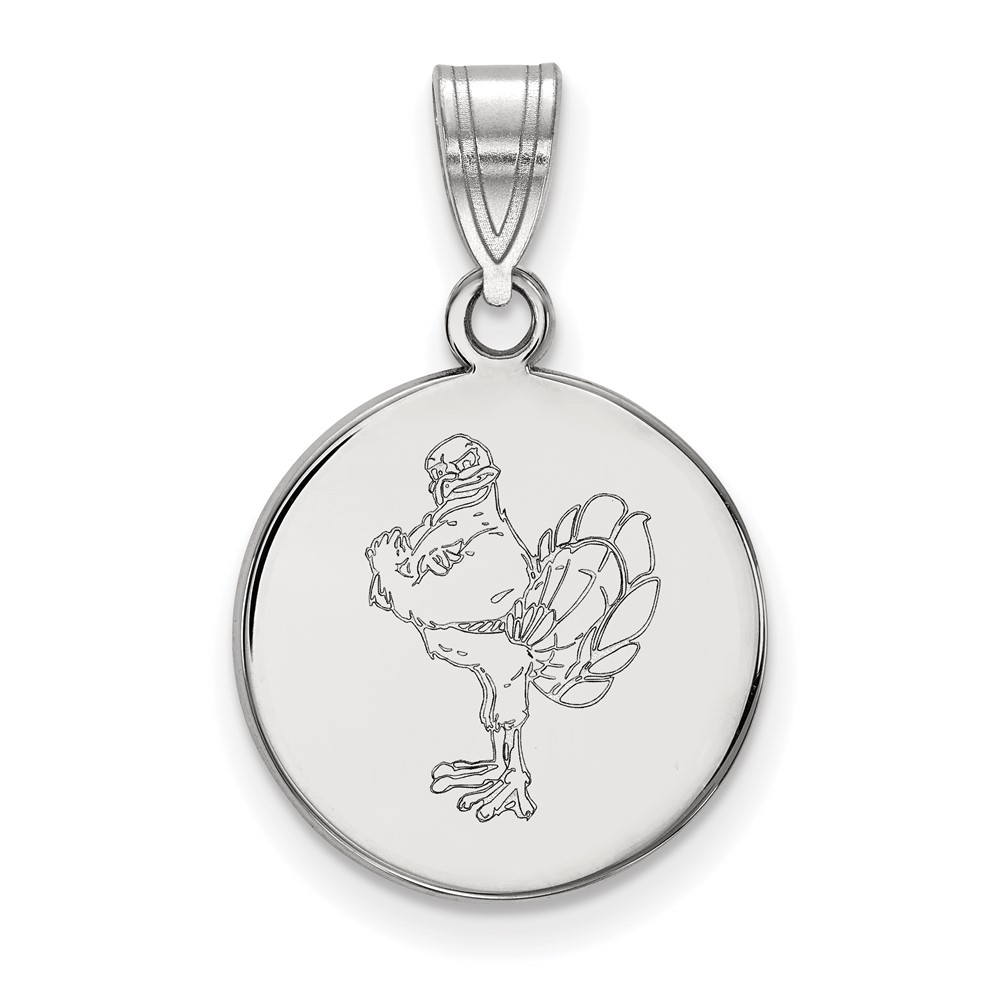 Sterling Silver Rhodium-plated LogoArt Virginia Tech HokieBird Medium Disc Pendant