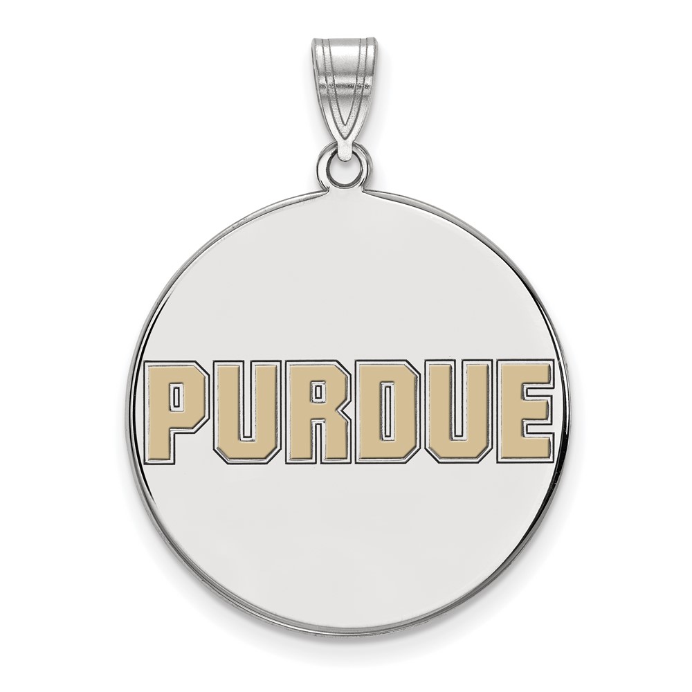 Sterling Silver Rhodium-plated LogoArt Purdue University Block Type Extra Large Enameled Disc Pendant
