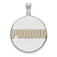 Sterling Silver Rhodium-plated LogoArt Purdue University Block Type Extra Large Enameled Disc Pendant view 1