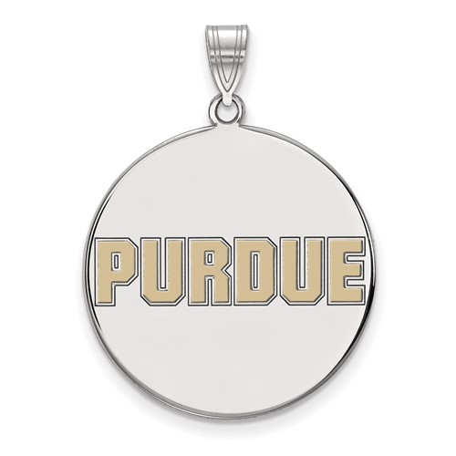 Sterling Silver Rhodium-plated LogoArt Purdue University Block Type Extra Large Enameled Disc Pendant