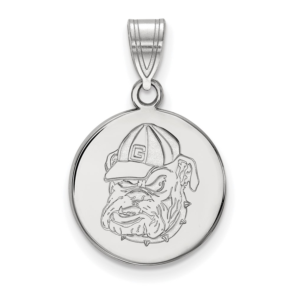 Sterling Silver Rhodium-plated LogoArt University of Georgia Bulldog Medium Disc Pendant