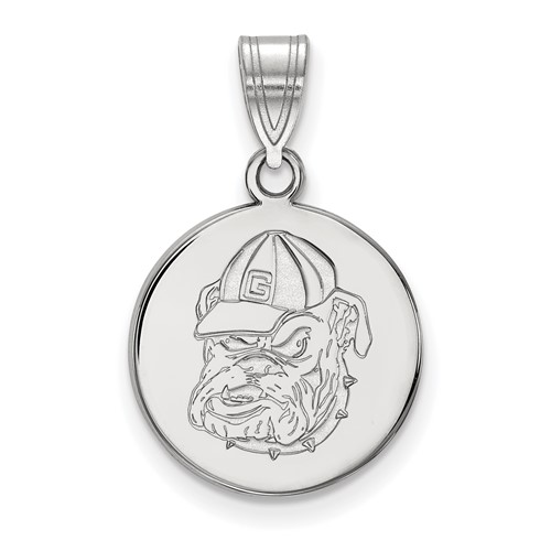 Sterling Silver Rhodium-plated LogoArt University of Georgia Bulldog Medium Disc Pendant